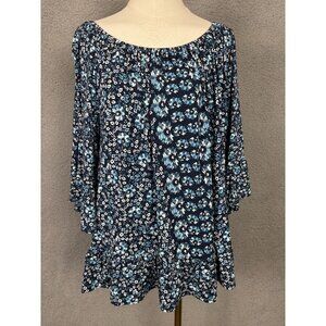 Style&Co. Women's Blue Blouse Floral Pattern 3/4 Sleeve Size 3XL New Without Tag